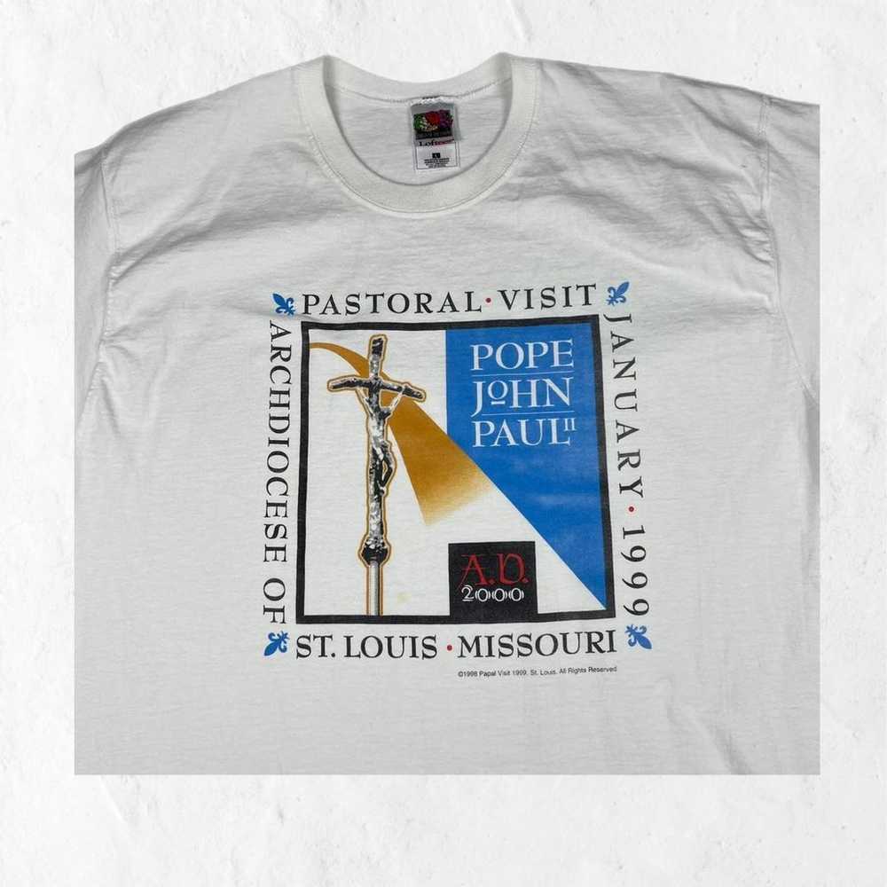 White Vintage Pope John Paul II T-shirt Size L - image 2