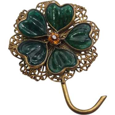 Vintage Poured Glass 5 Leaf Clover Brooch (A3927) - image 1