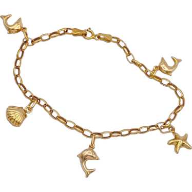 Oval Link Bracelet With Five Nautical Charms 10K G