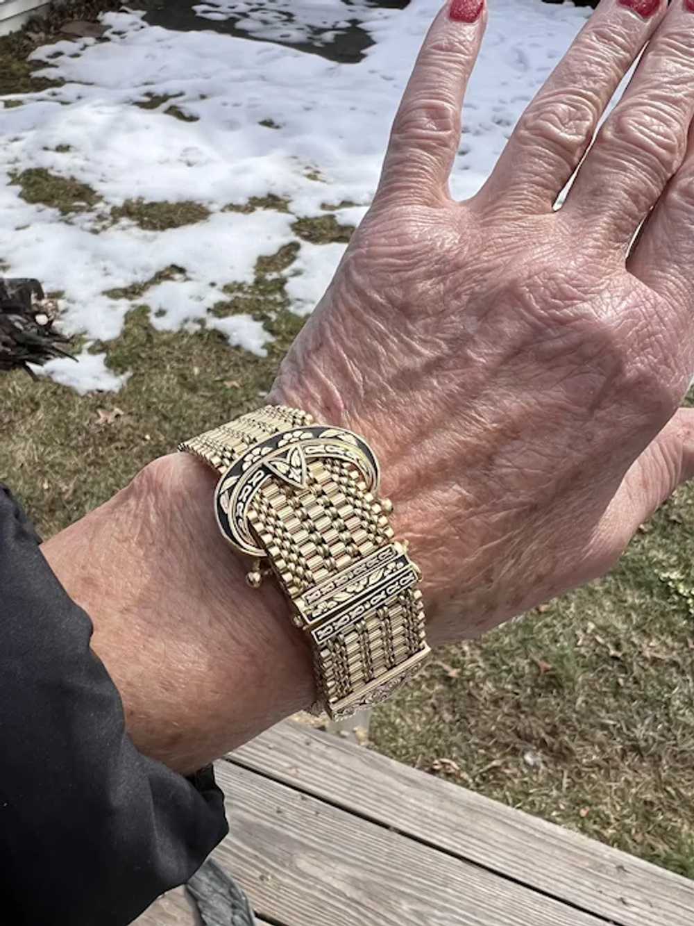 14K Yellow Gold Retro Buckle Bracelet Watch - image 7