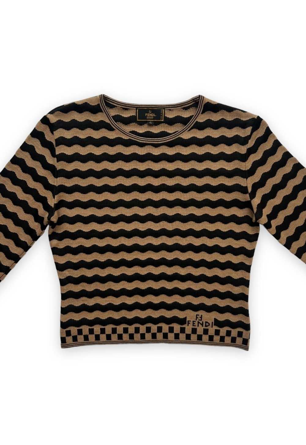 Vintage Fendi top knit crop jumper FF stripe beig… - image 1
