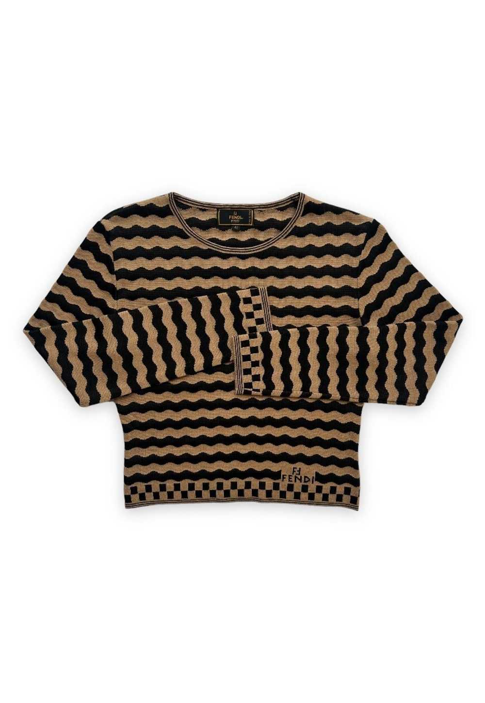 Vintage Fendi top knit crop jumper FF stripe beig… - image 2