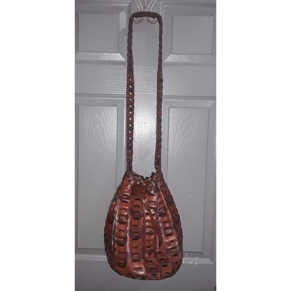 Vintage Bucket Handbag 60's-70's Leather Hand Cra… - image 3