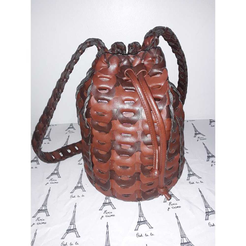 Vintage Bucket Handbag 60's-70's Leather Hand Cra… - image 6