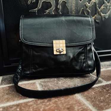 Vintage Empress Black Leather Shoulder Bag