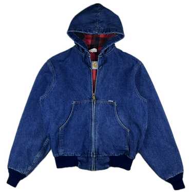 Vtg Carhartt J139 Blue Denim Hooded Work Jacket Blanket Lined Size XL Tall ( A3)