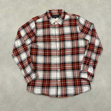 Pacsun Pocket Plaid Flannel Shirt (White/Red, size