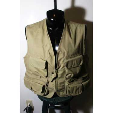 LL Bean Vintage Fly Fishing Vest Men XL Tan Zip Pockets Patch