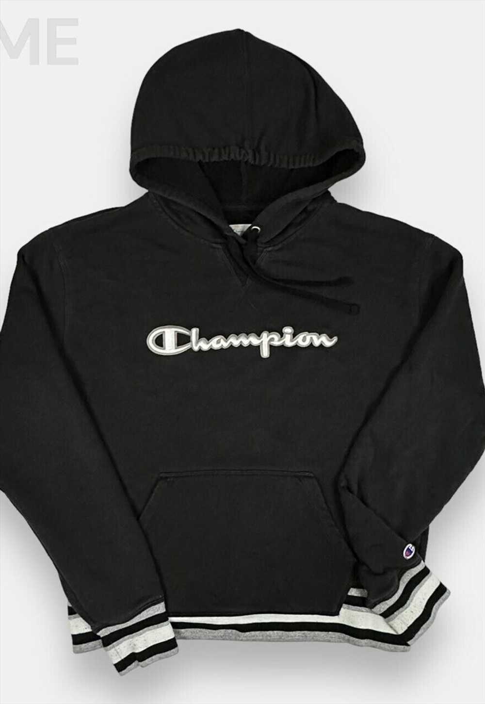 Champion vintage embroidered black hoodie womans … - image 1
