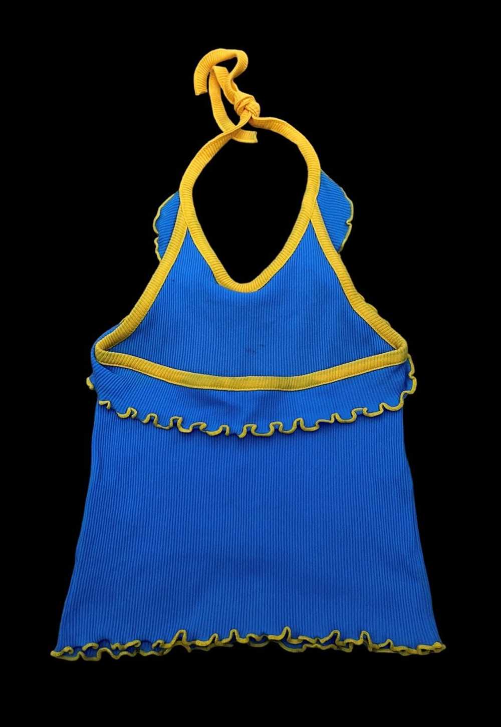 70's Vintage Deadstock Blue Yellow Halter Neck Cr… - image 2