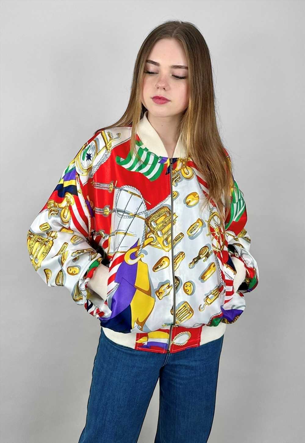 80's Baroque Bomber Jacket "GDT Too" One Size Whi… - image 1