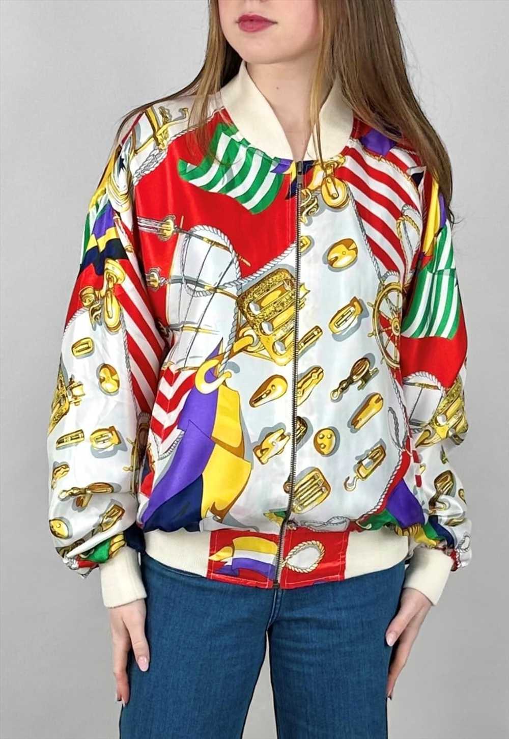 80's Baroque Bomber Jacket "GDT Too" One Size Whi… - image 2