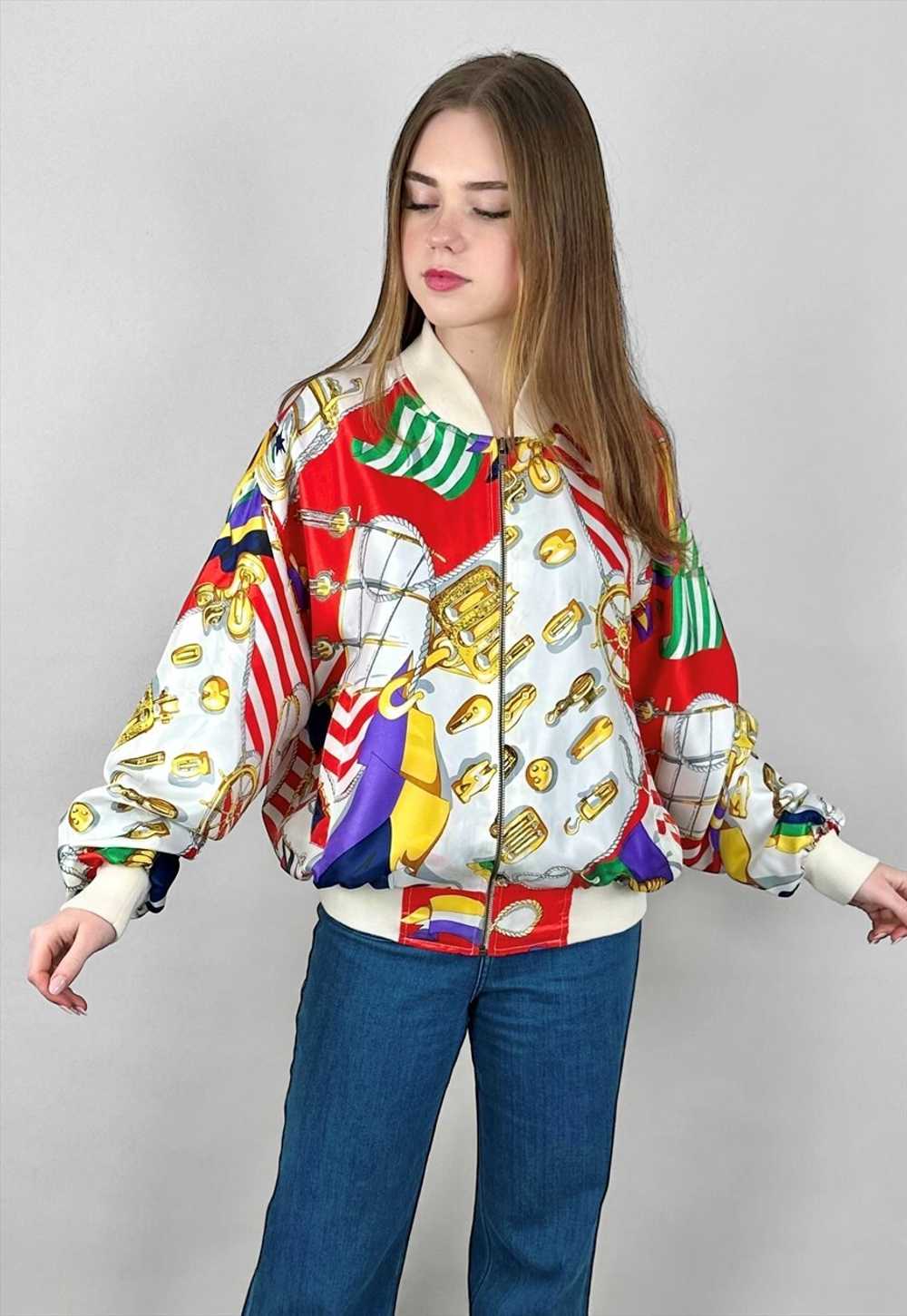 80's Baroque Bomber Jacket "GDT Too" One Size Whi… - image 3