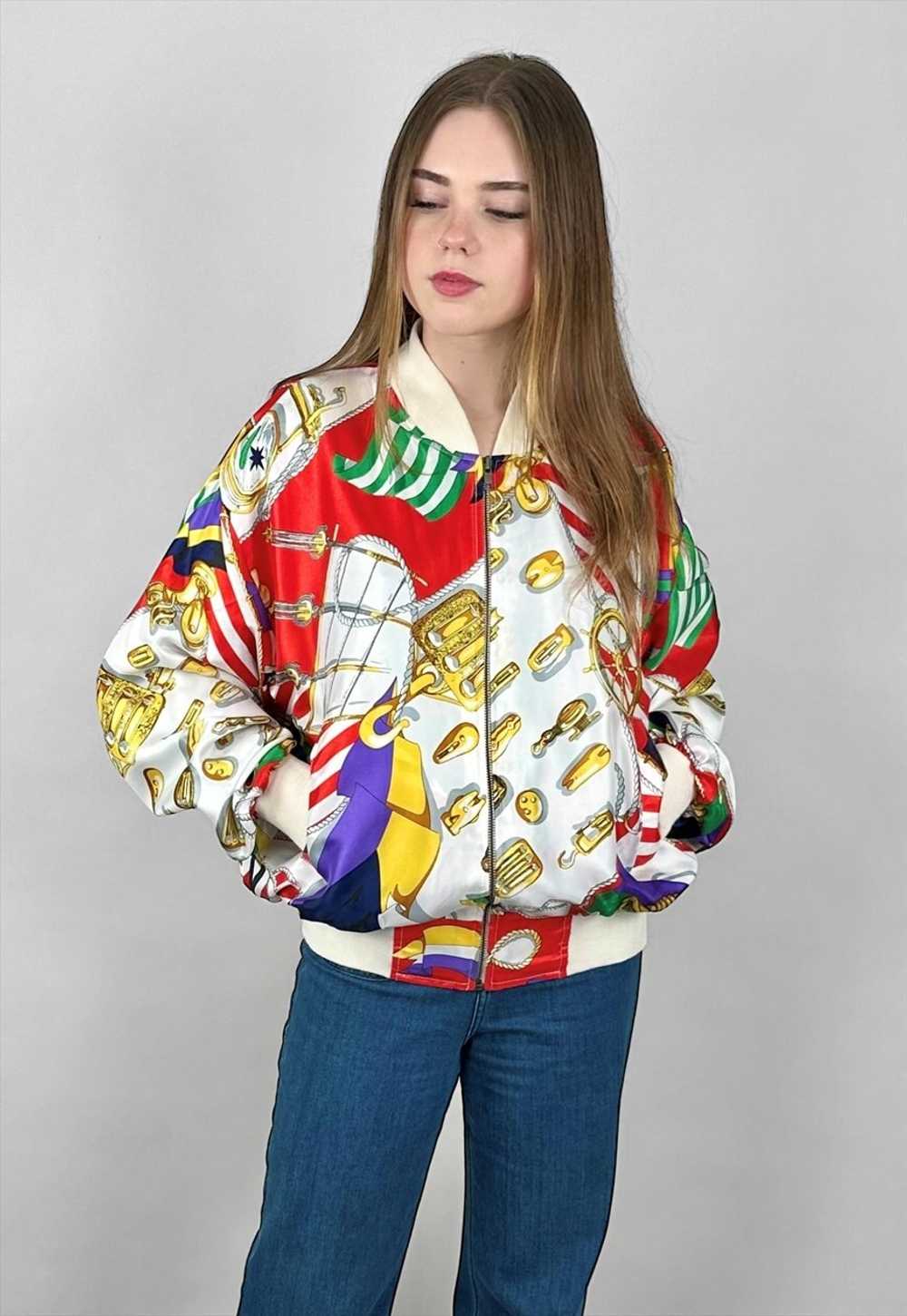 80's Baroque Bomber Jacket "GDT Too" One Size Whi… - image 5