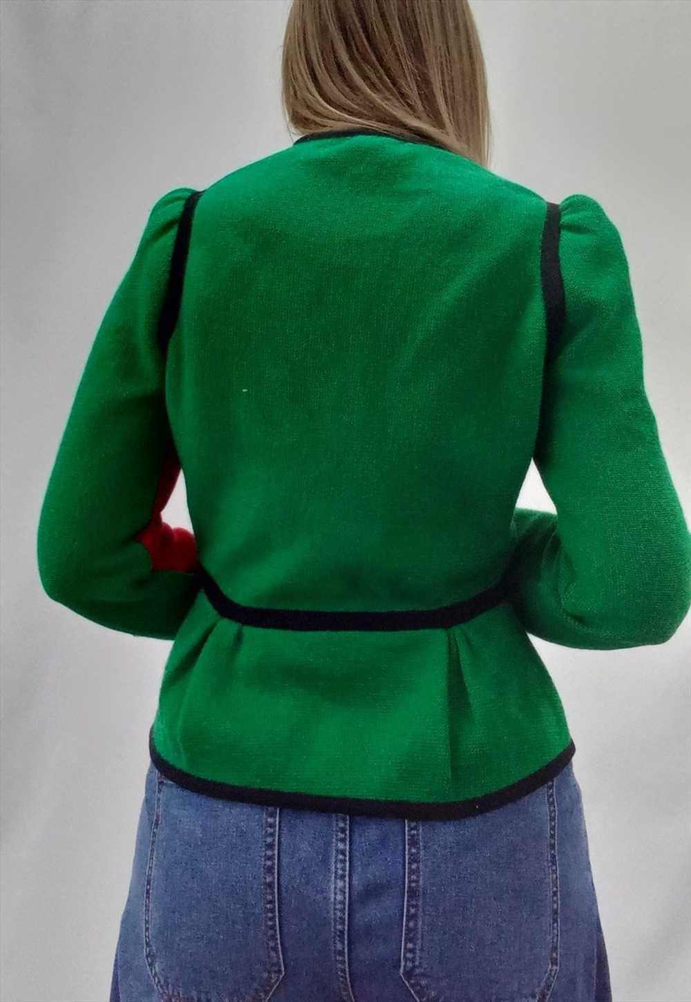 80's Vintage Cardigan Green Red Peplum Knit - image 3