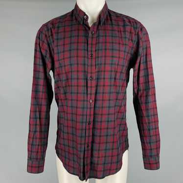 Theory Burgundy Charcoal Plaid Cotton Button Up Lo