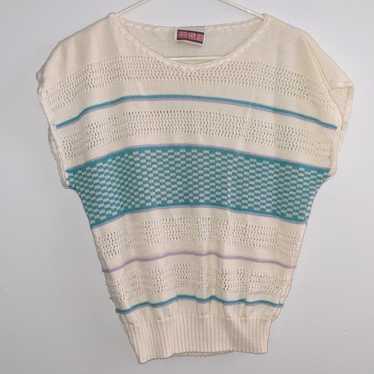 vintage 1980s pastel striped checkered knit short… - image 1