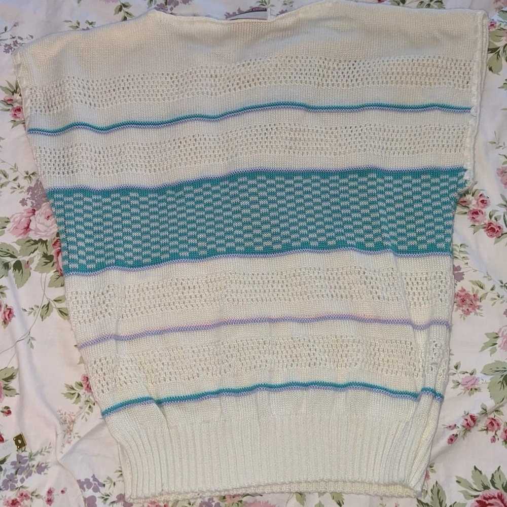 vintage 1980s pastel striped checkered knit short… - image 2