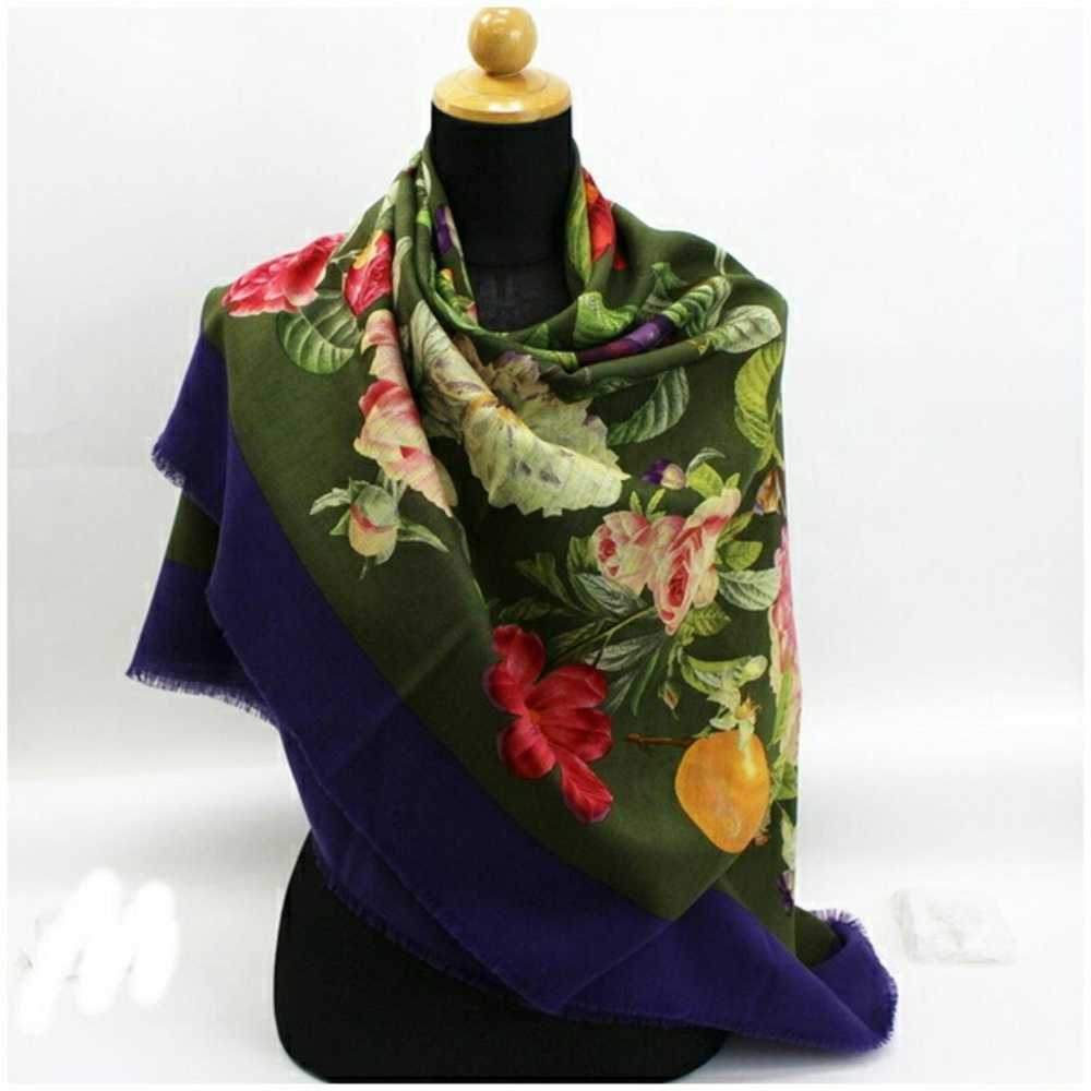 Gucci Gucci Old Large Stole Shawl Khaki x Purple … - image 2