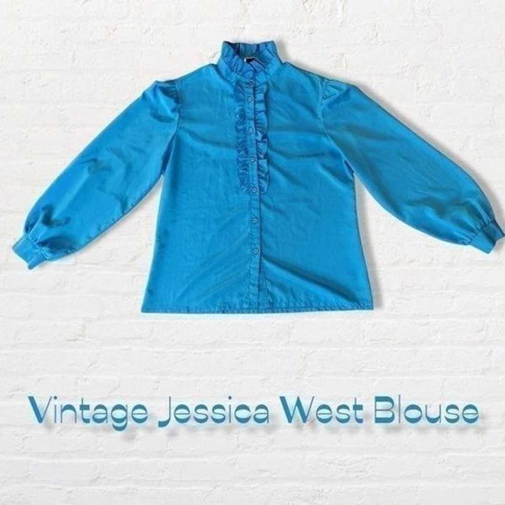 Vintage Jessica West Blouse Tuxedo Ruffle Button … - image 1
