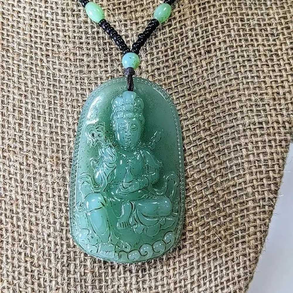Guan Yin Natural Myanmar Jade Pendant Bead 15" Ne… - image 3