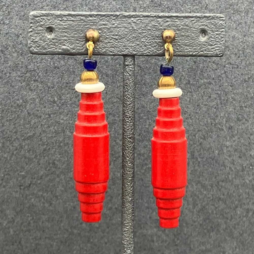 Dangle Pierced Earrings As Is Beaded Red White Bl… - image 1