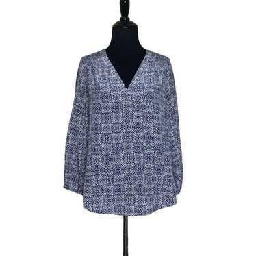 Joie Joie blue print silk 3/4 sleeves v neck tuni… - image 1