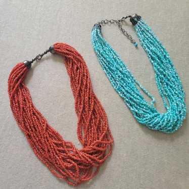 Vintage seed bead Necklaces. Turquoise and Coral … - image 1