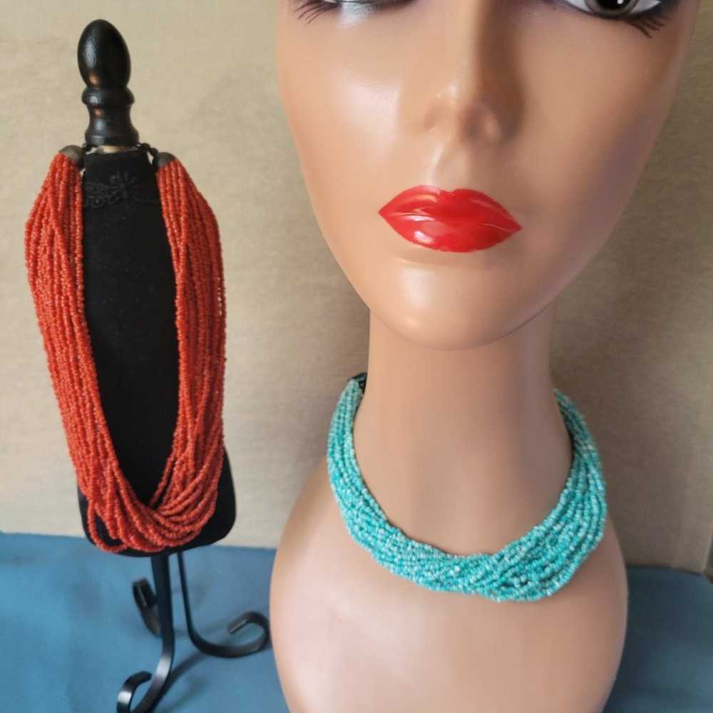 Vintage seed bead Necklaces. Turquoise and Coral … - image 2