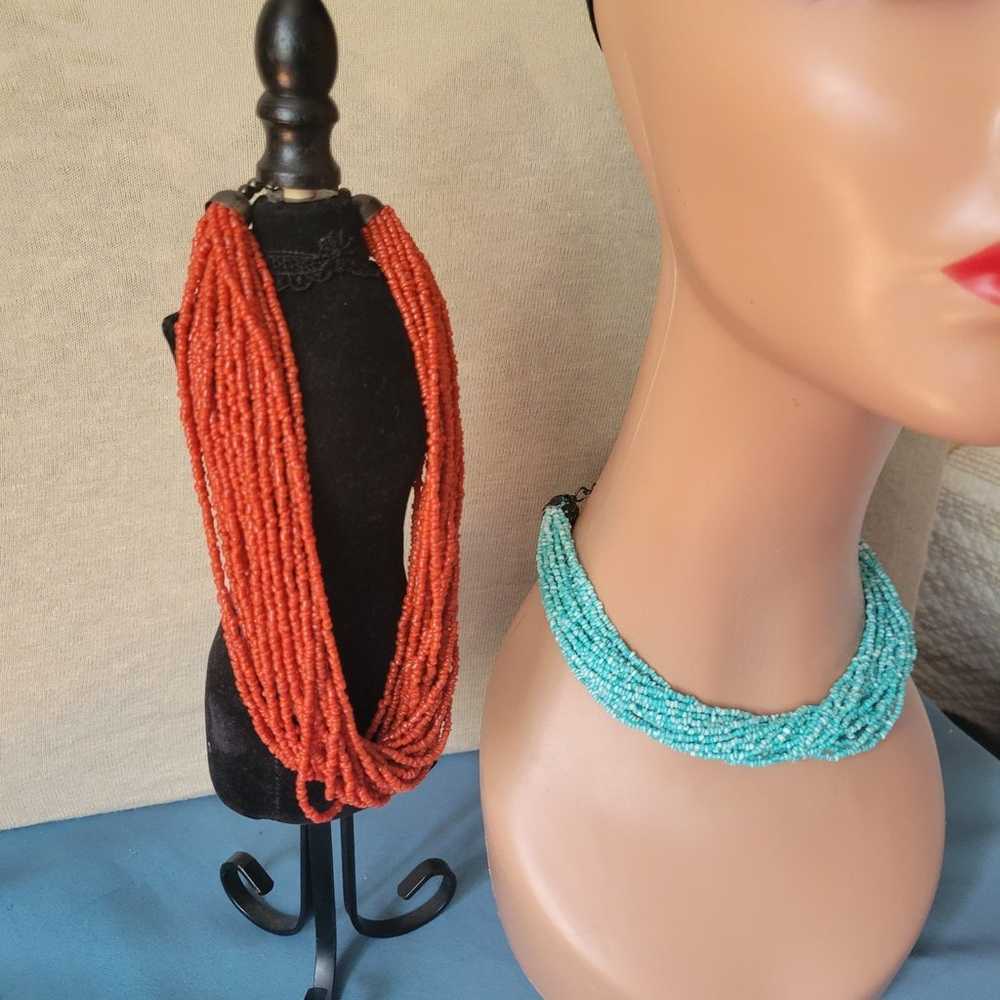 Vintage seed bead Necklaces. Turquoise and Coral … - image 3