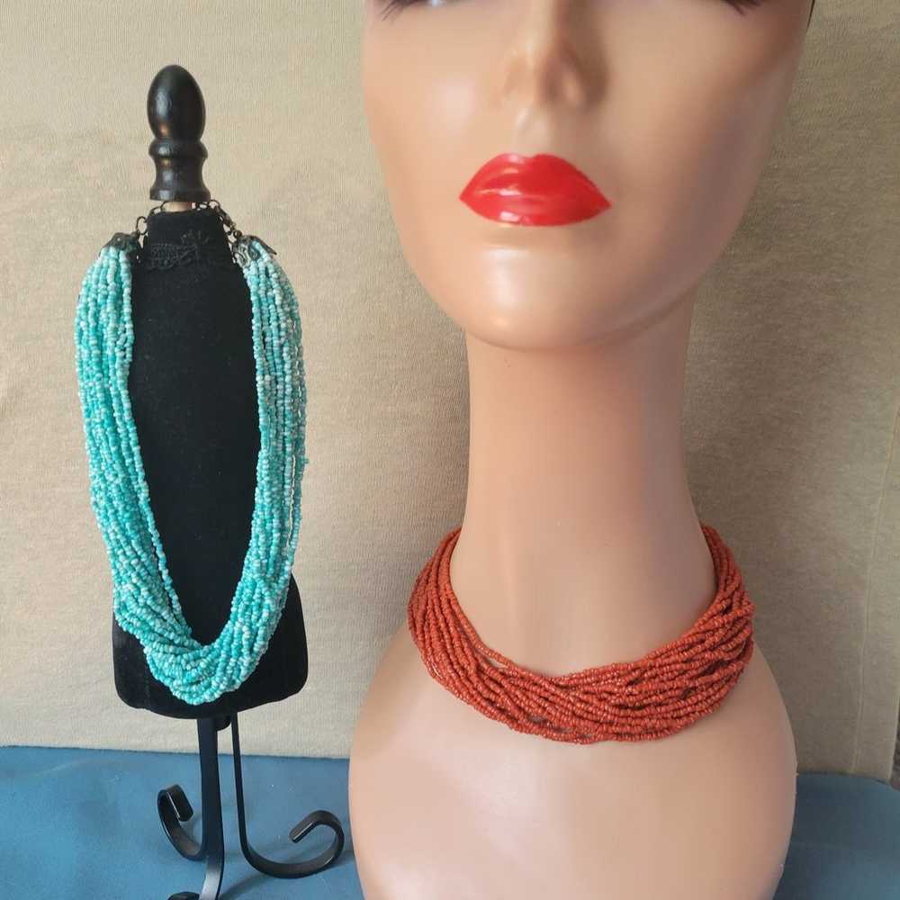 Vintage seed bead Necklaces. Turquoise and Coral … - image 4