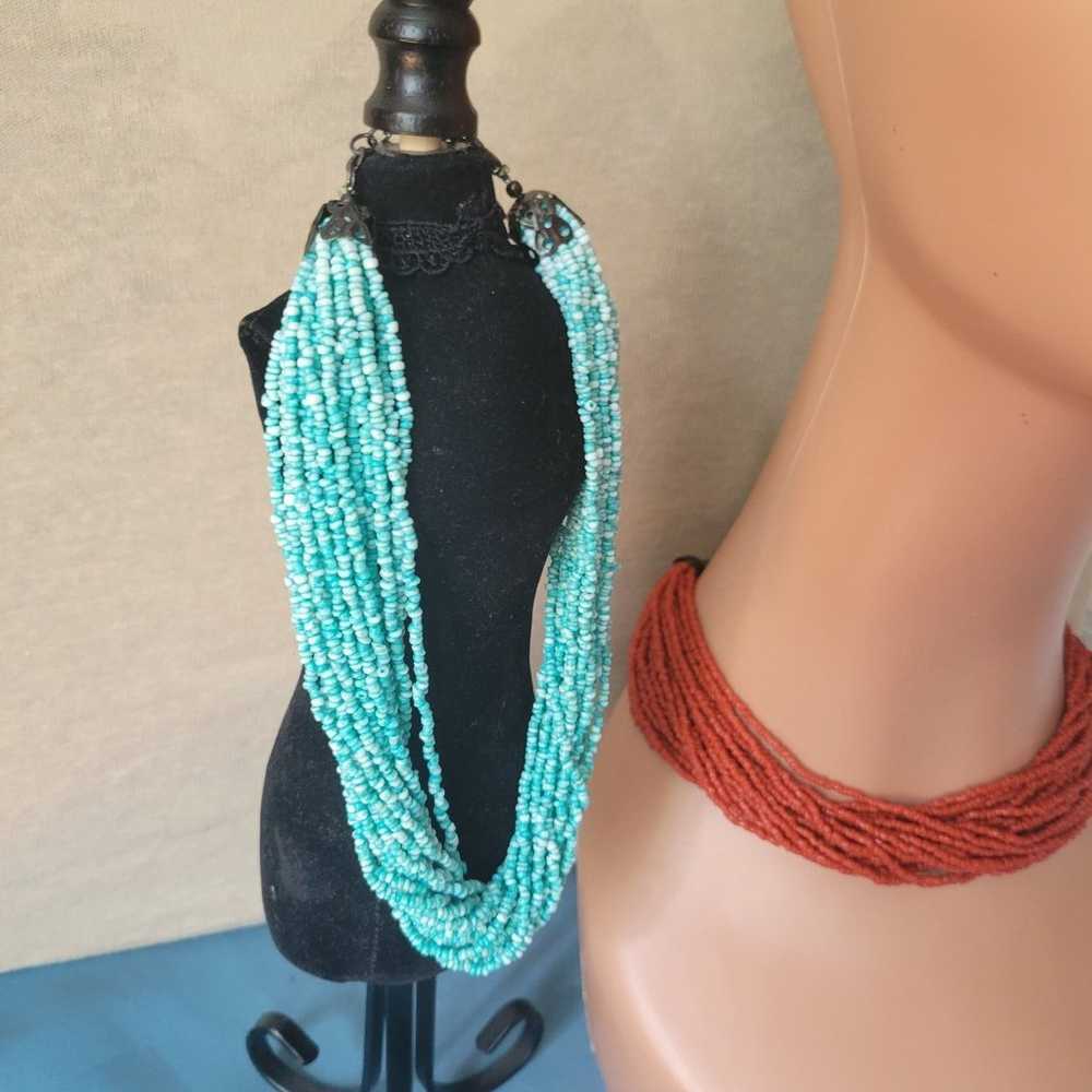 Vintage seed bead Necklaces. Turquoise and Coral … - image 5