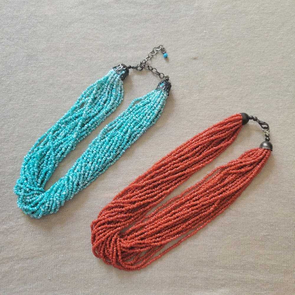 Vintage seed bead Necklaces. Turquoise and Coral … - image 8