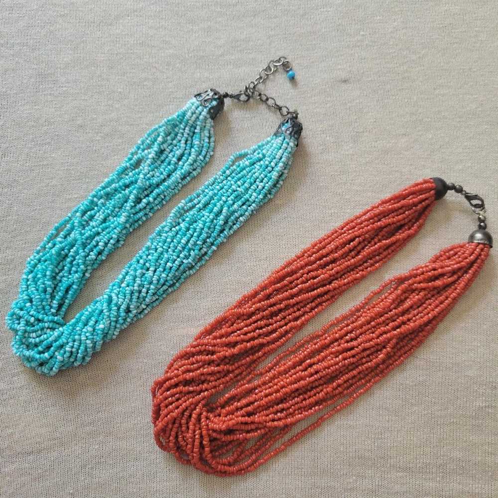 Vintage seed bead Necklaces. Turquoise and Coral … - image 9