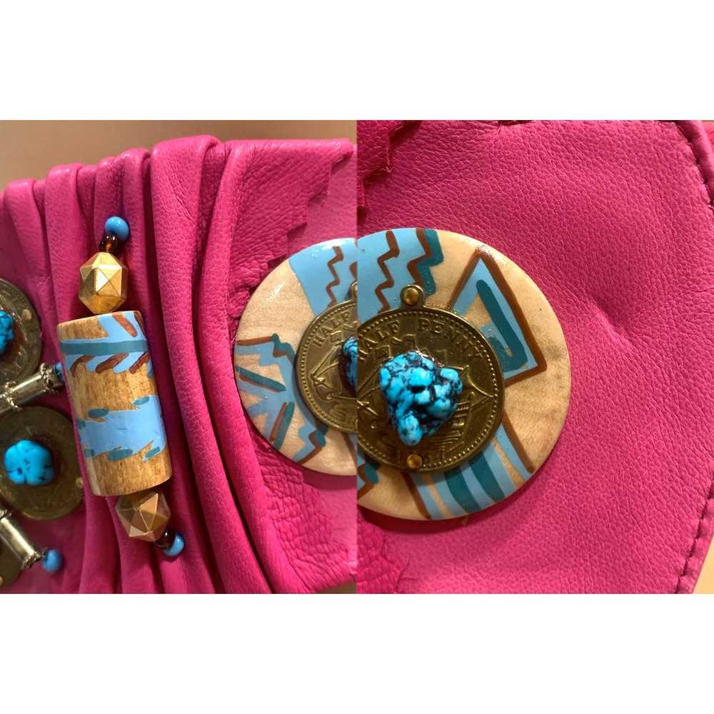 90s Super Wide Pink Leather Belt w Turquoise & Co… - image 7