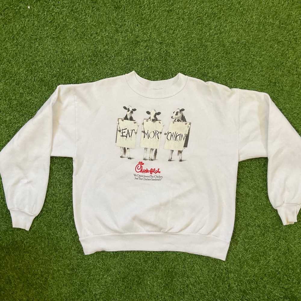 Vintage y2k chic fil a white sweater crew neck si… - image 1