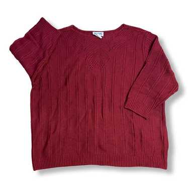 Blair Maroon Ribbed Knit Open Knit-Neckline Sweate