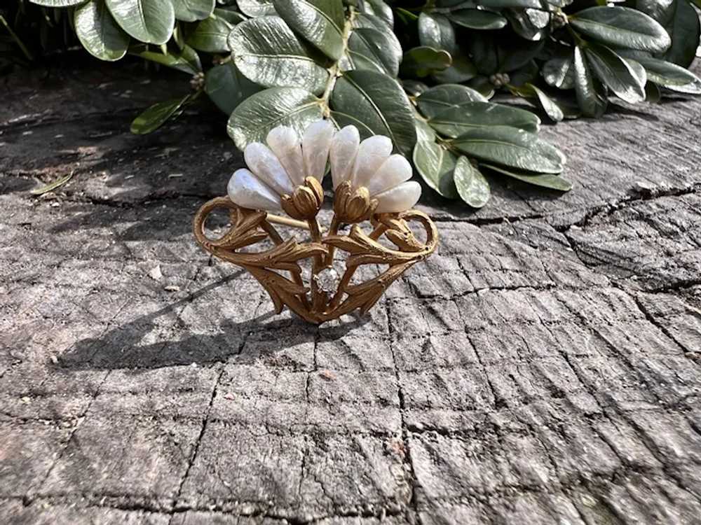 Art Nouveau Gold and Fresh Water Pearl Flower Bro… - image 10