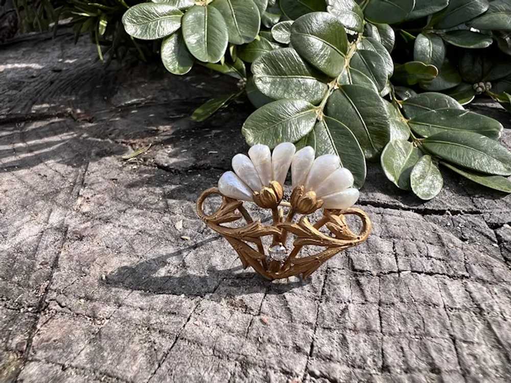 Art Nouveau Gold and Fresh Water Pearl Flower Bro… - image 8