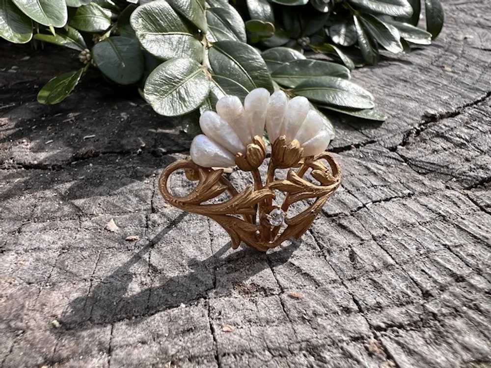 Art Nouveau Gold and Fresh Water Pearl Flower Bro… - image 9