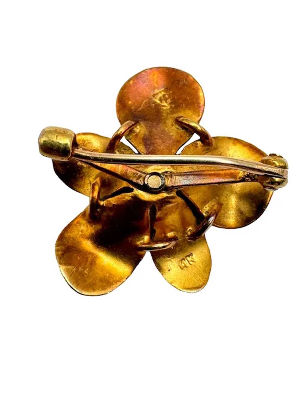 Antique 14k Gold Diamond Enamel Pansy Violet Pin … - image 5