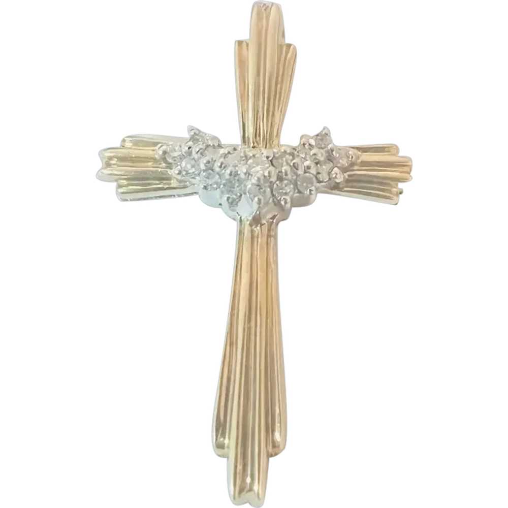 10k Gold Diamond Resurrection Cross Pendant Drape… - image 1