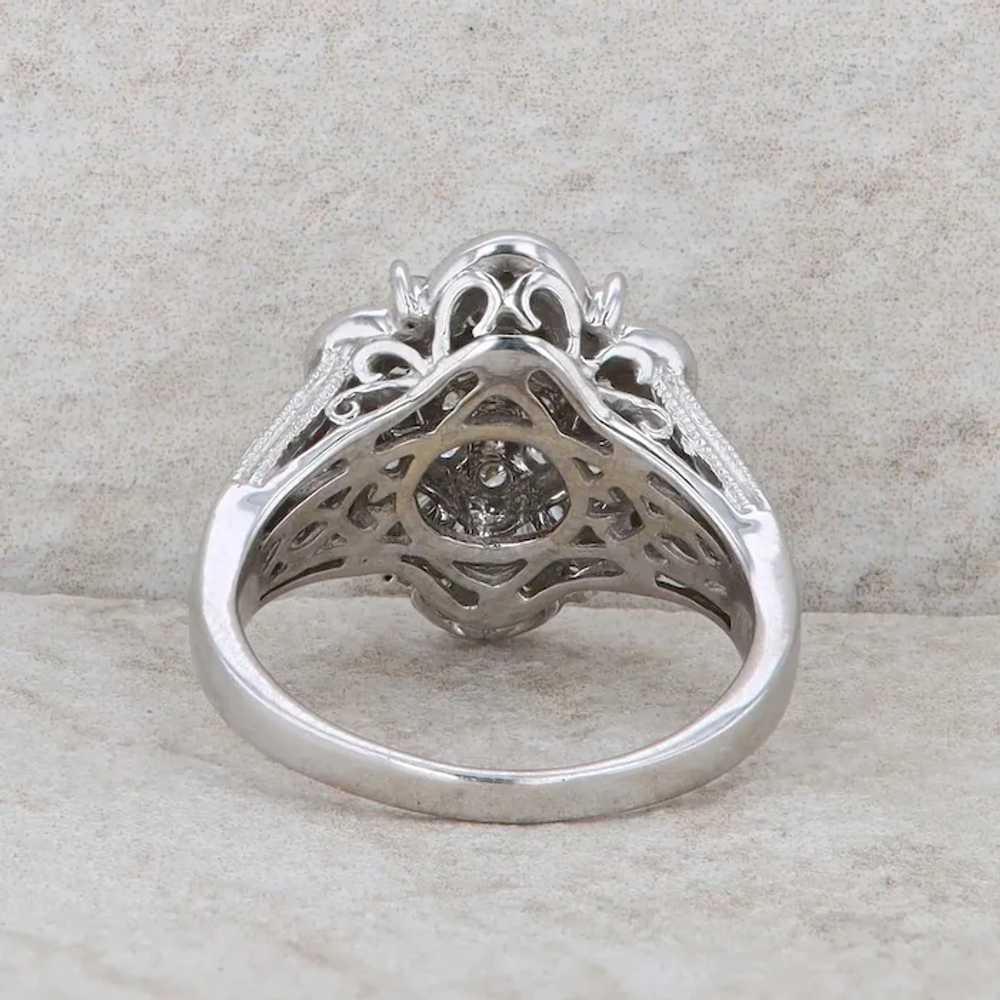 14k White Round and Baguette Cluster Diamond Ring - image 3