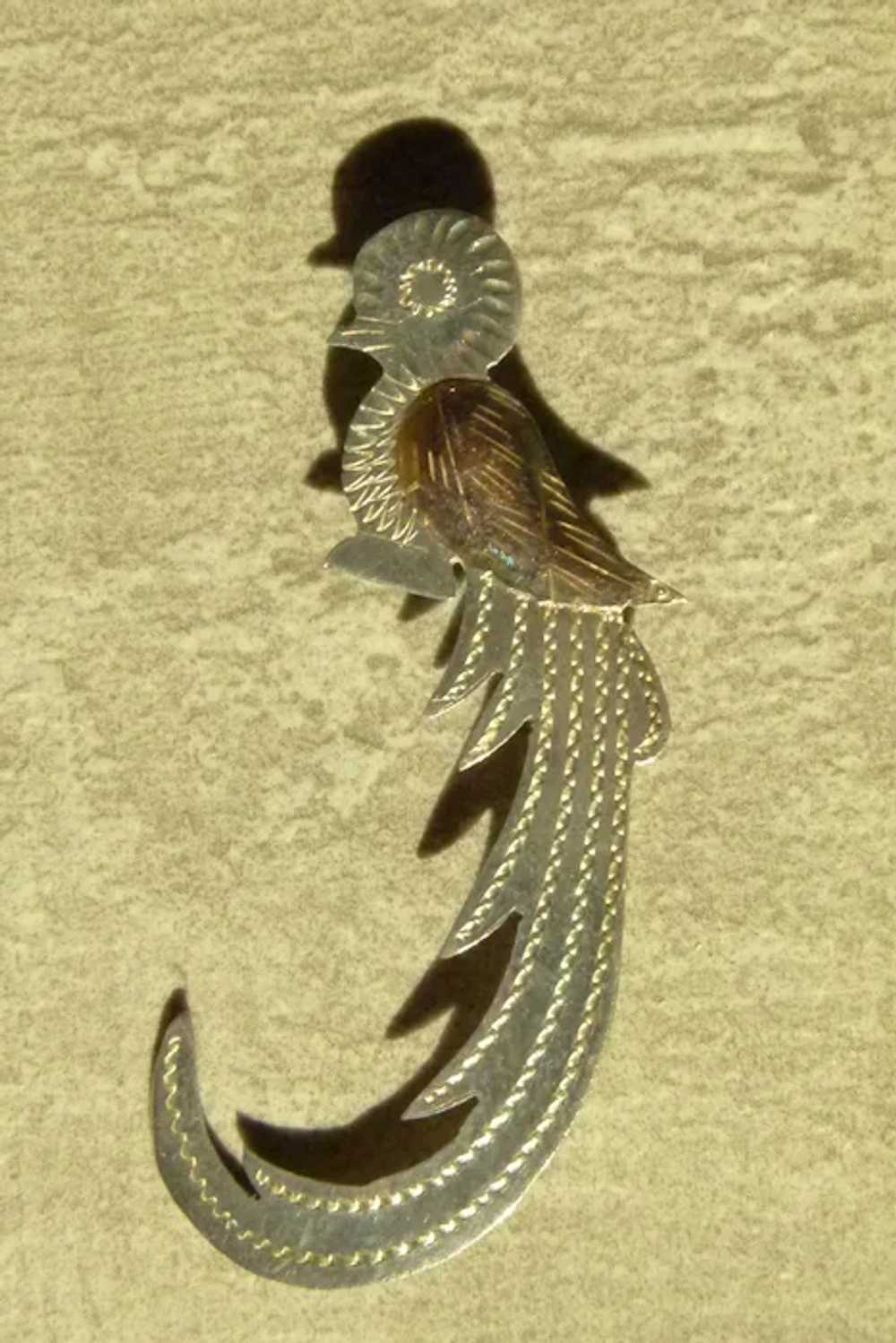 925 STERLING Silver Long Tail QUETZAL Brooch/PIN … - image 3