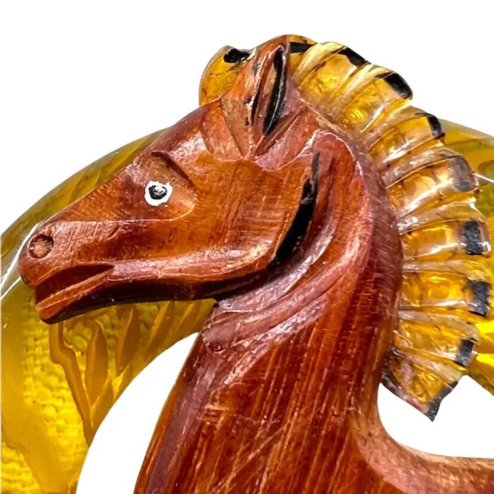 Carved Wood & Bakelite Horse Large Pendant Neckla… - image 7
