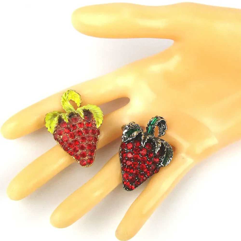 Vintage Pair PELL Strawberry Rhinestone Fruit Pin… - image 2