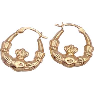 Celtic Claddagh Hoop Earrings 14K Gold - image 1