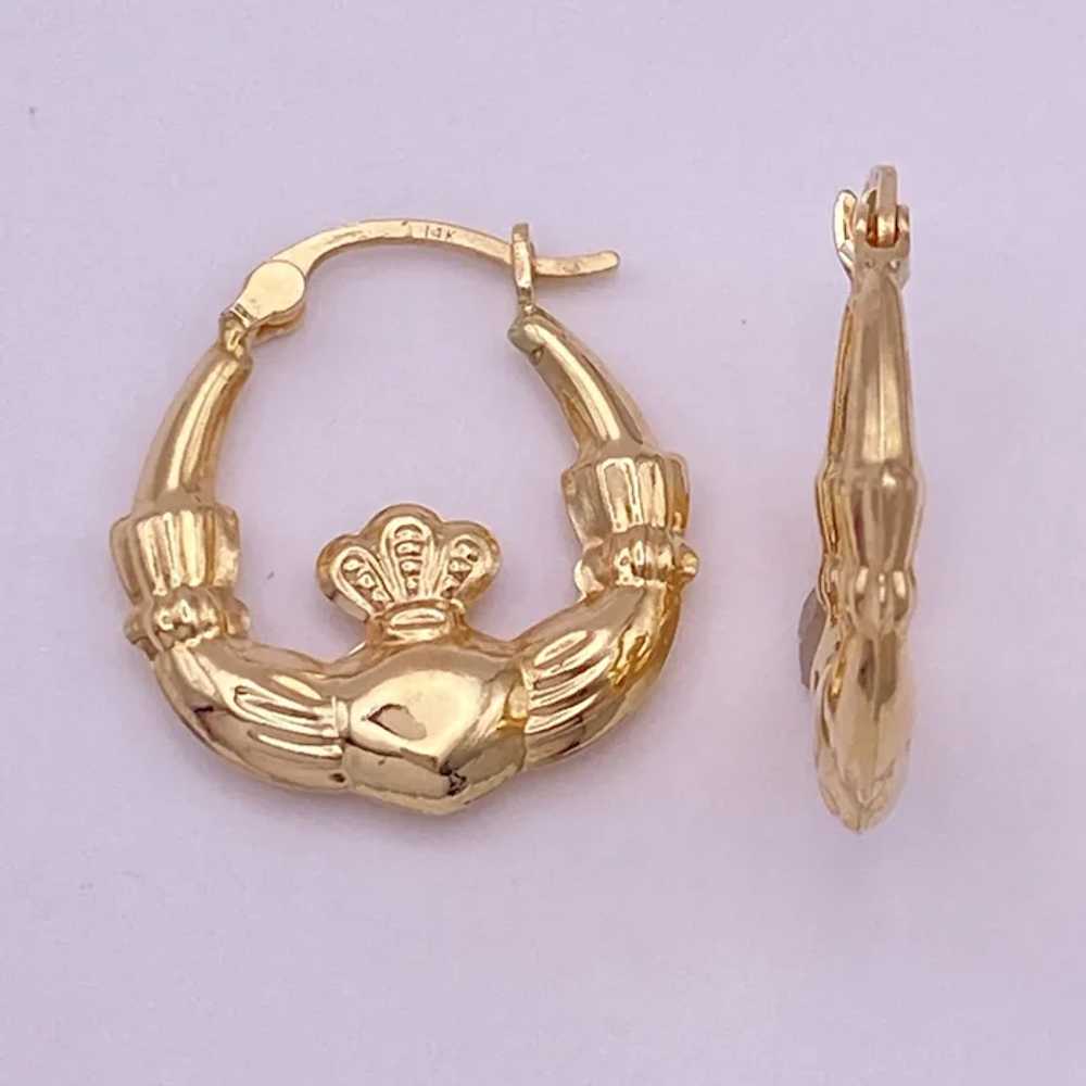 Celtic Claddagh Hoop Earrings 14K Gold - image 2