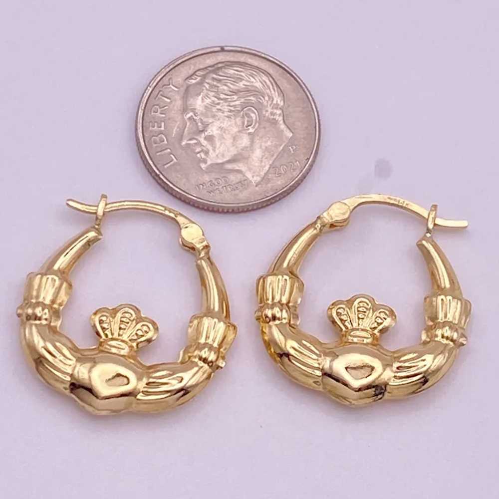 Celtic Claddagh Hoop Earrings 14K Gold - image 3