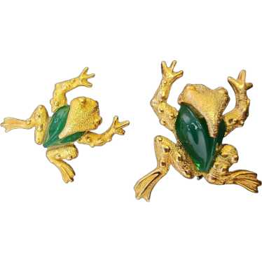 Vintage Unsigned Molded Glass Pair of Frog Brooche